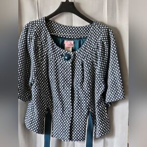 Elevenses By Anthropolgy Forest Green and White Patterned Blouse